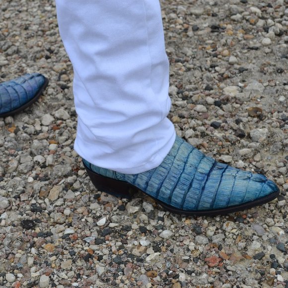 Crocodile alligator 10 1/2 painted blue purple ivory western cowboy boots 11 - Picture 3 of 7
